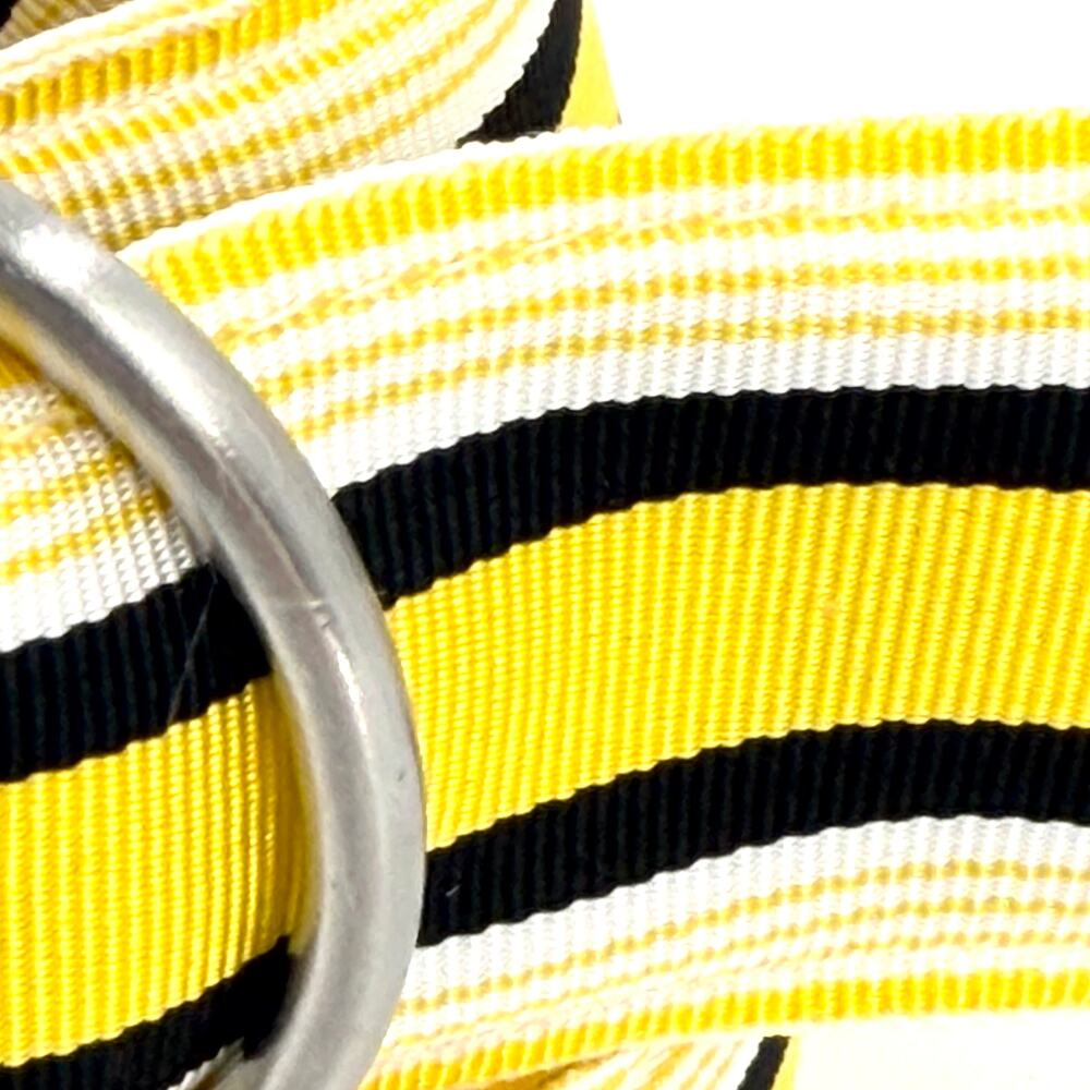 Vintage 90s J.Crew Yellow Black Striped Preppy Grosgrain D-Ring Ribbon Belt - Picture 3 of 7